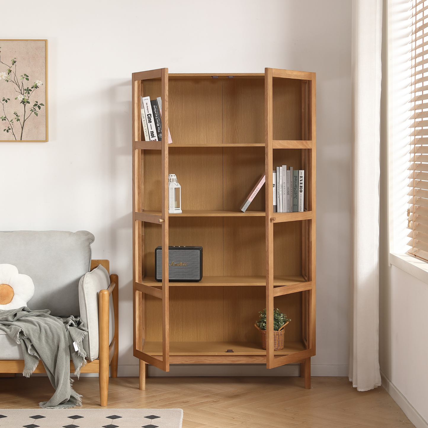 Havana eiken vitrinekast met 2 deuren - 180x40x100 cm