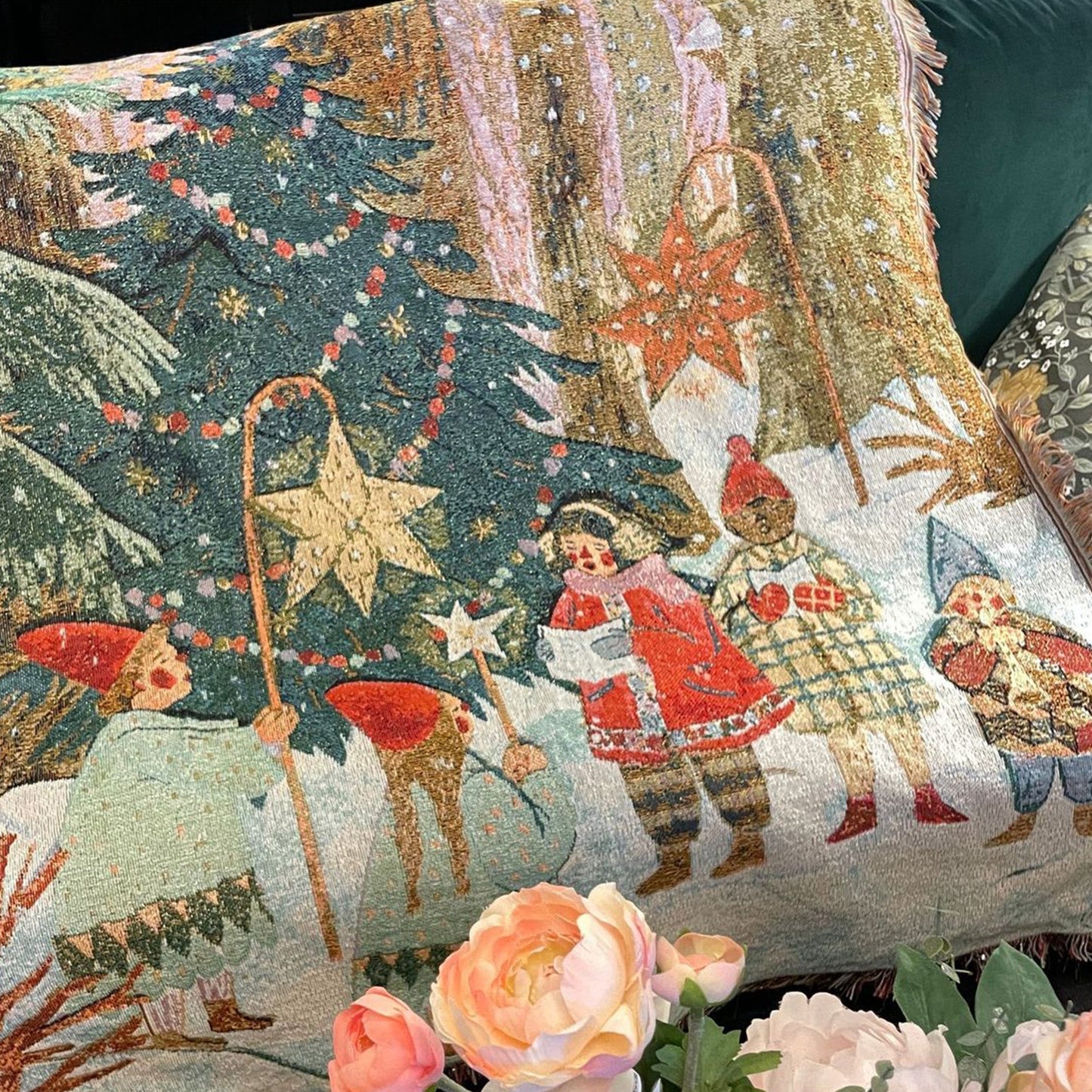 Vintage kerst plaid – Decoratieve deken met klassieke winterprint