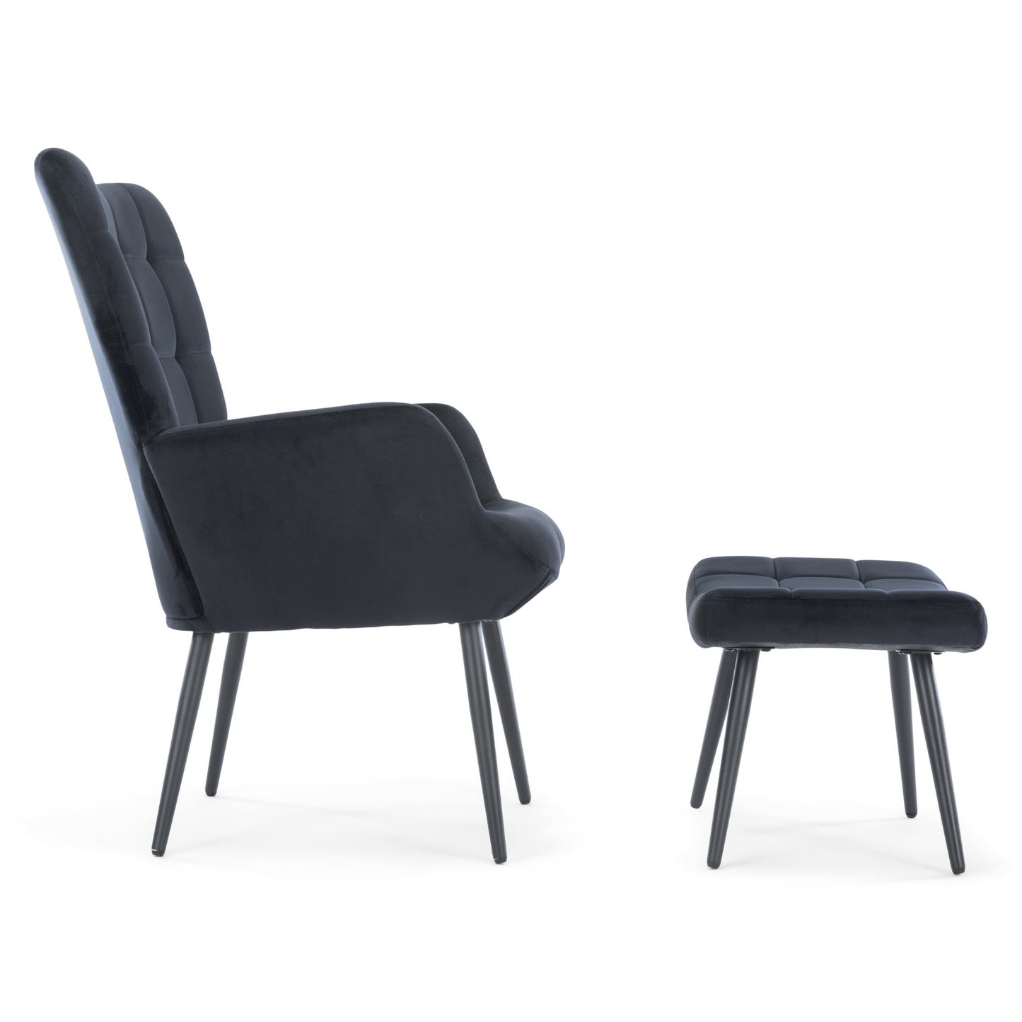 Alfred Fauteuil met voetenbank - Zwart Velours