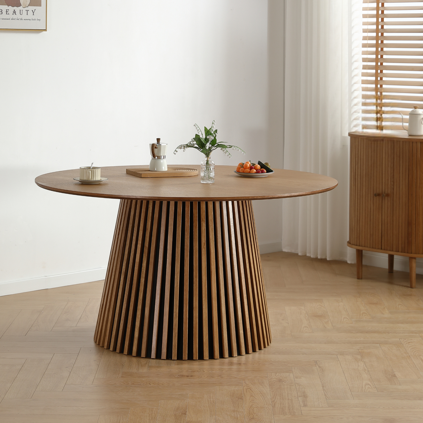 Lewis - Rond Lamellen Eettafel in Eikenfineer Ø140