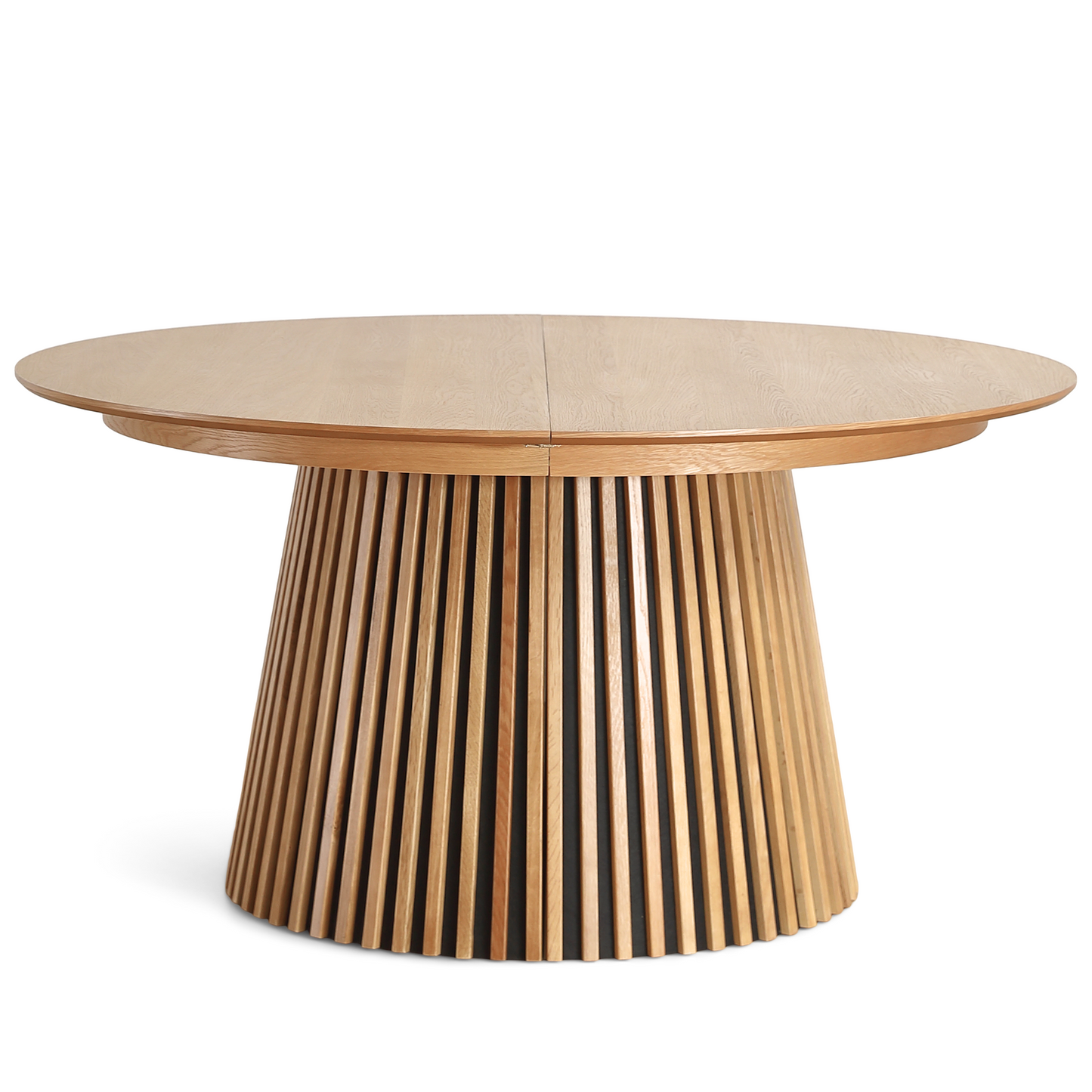 Lewis - Rond eettafel met lamellen in eikenfineer met uittrekfunctie 150/190/230 CM - inclusief 2 verlengbladen
