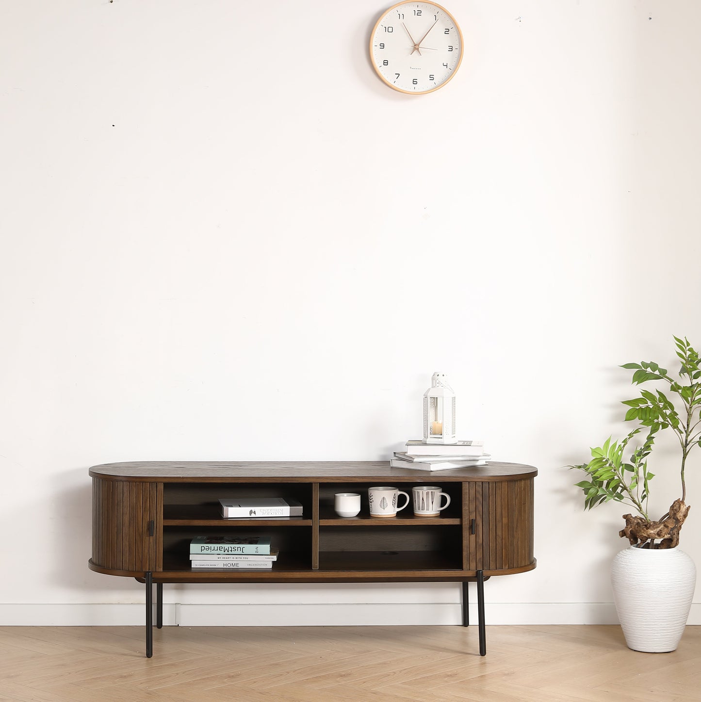 Florence jaloezie tv-meubel met lamellen in gerookt eiken 138x40x55 cm