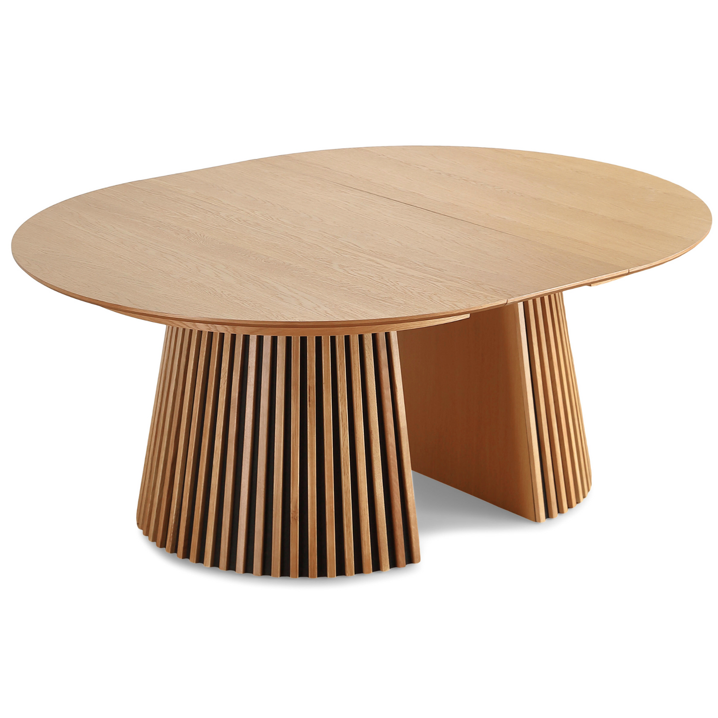 Lewis - Rond eettafel met lamellen in eikenfineer met uittrekfunctie 150/190/230 CM - inclusief 2 verlengbladen