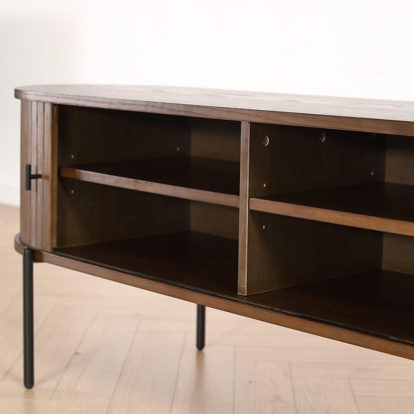 Florence jaloezie tv-meubel met lamellen in gerookt eiken 138x40x55 cm