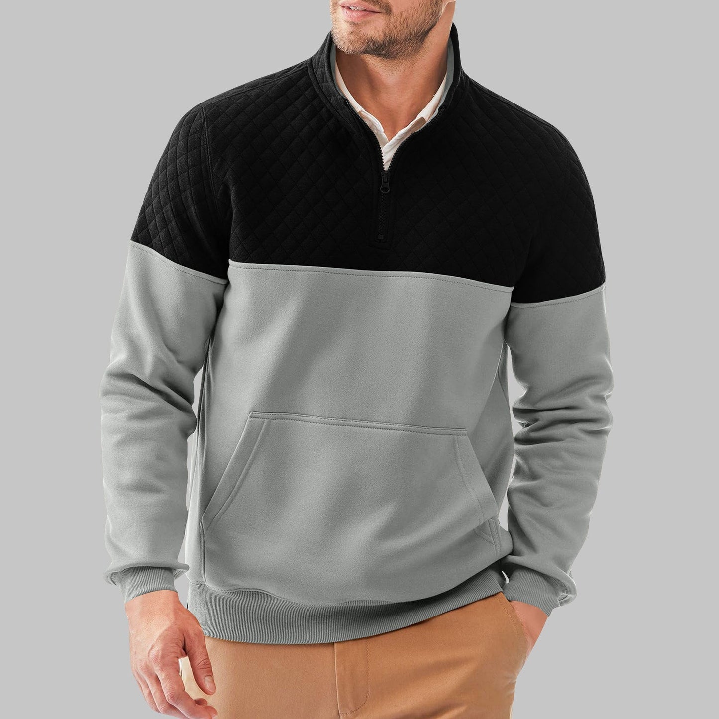 Heren Kleurblok Trui – Warme Half-Zip Sweater met Moderne Look