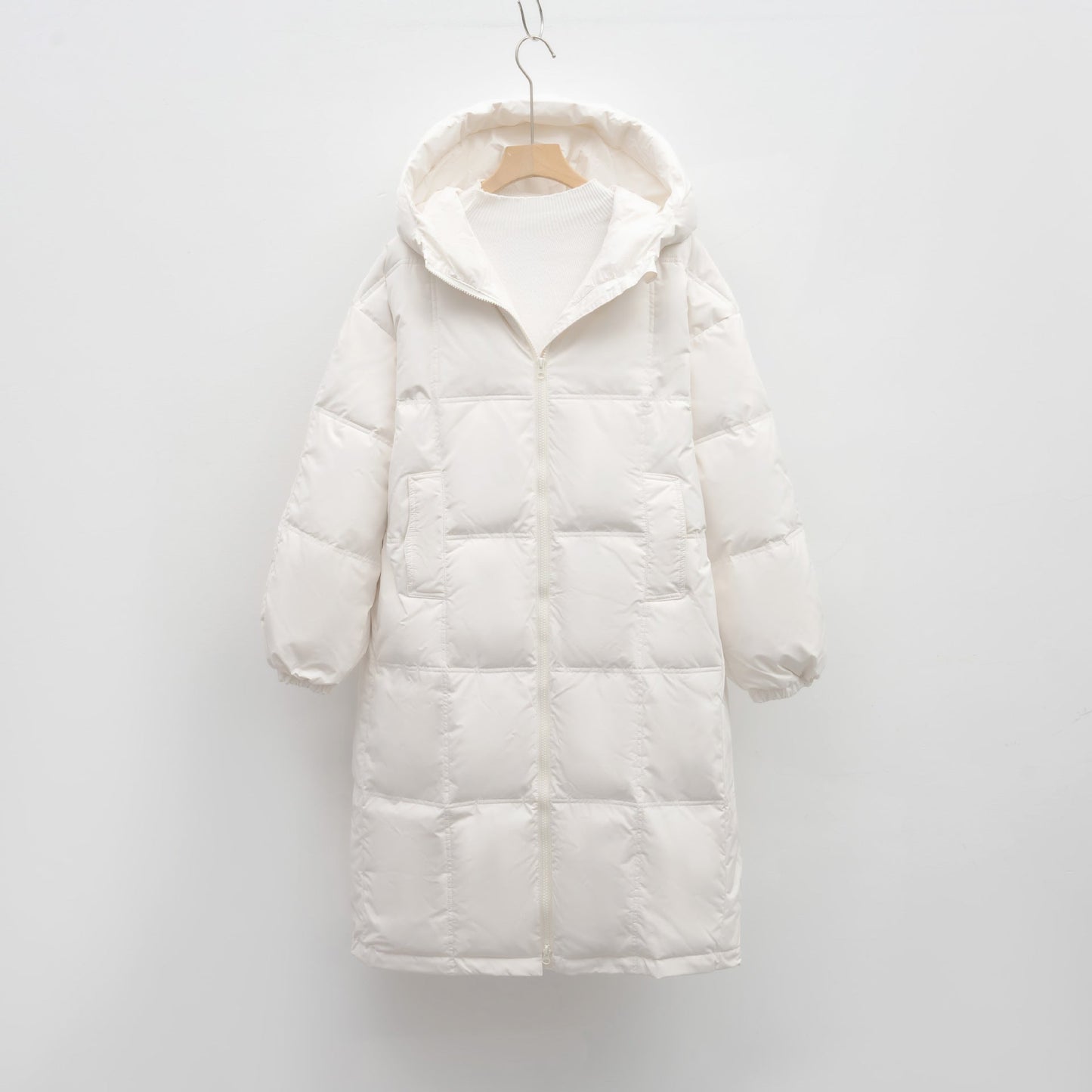 Dames Lange Gewatteerde Jas – Warme Winterjas met Capuchon