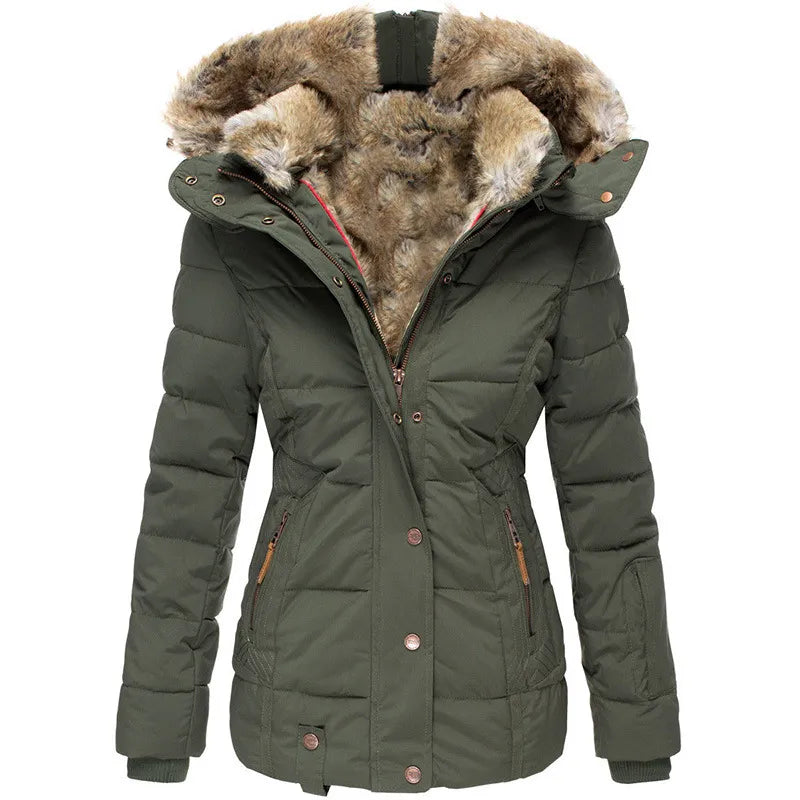 Dames winterjas – Getailleerde parka met afneembare capuchon