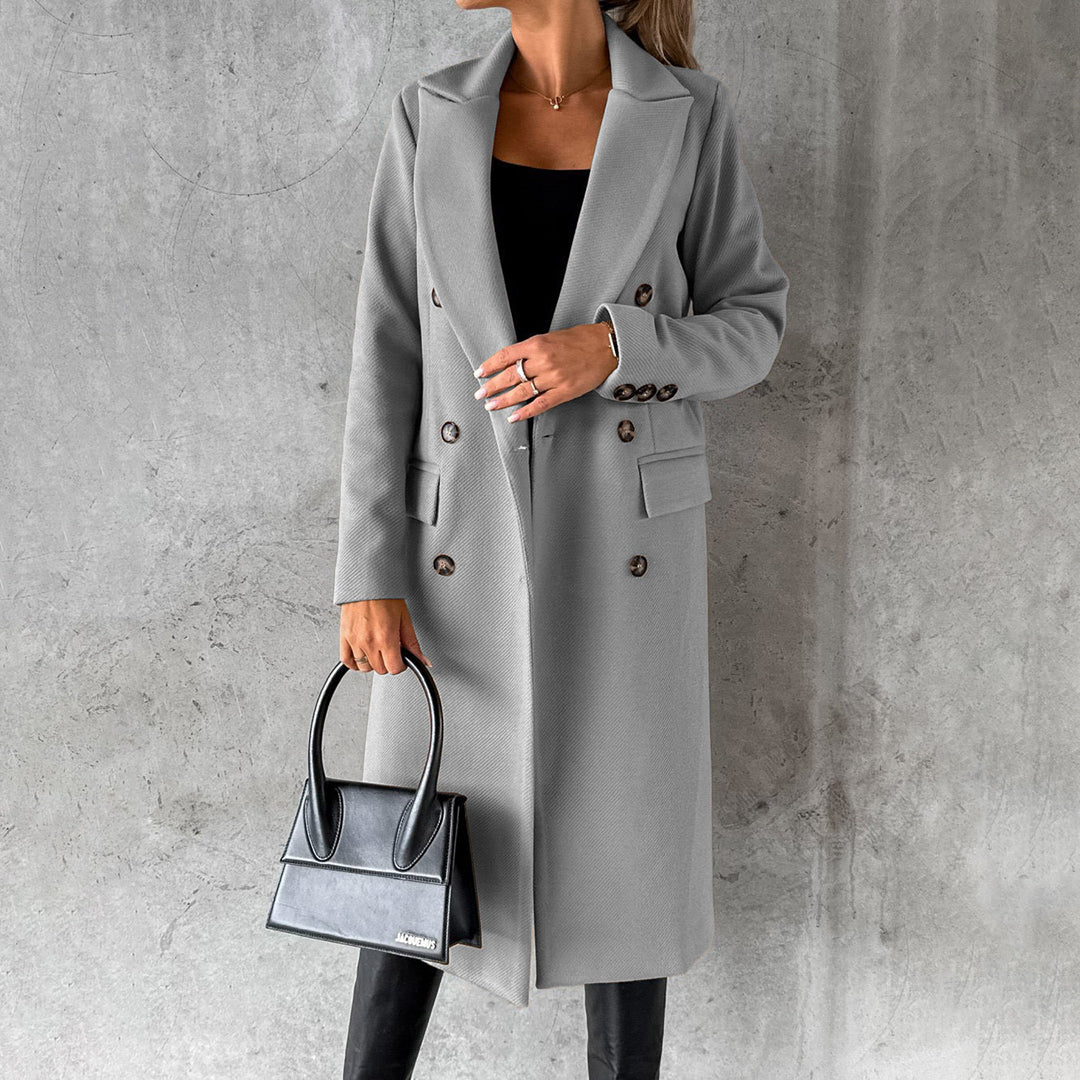 Lange Dames Winterjas – Elegante Warme Jas met Rits en Knopen