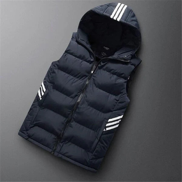 Heren gewatteerde bodywarmer met capuchon en rits – lichtgewicht
