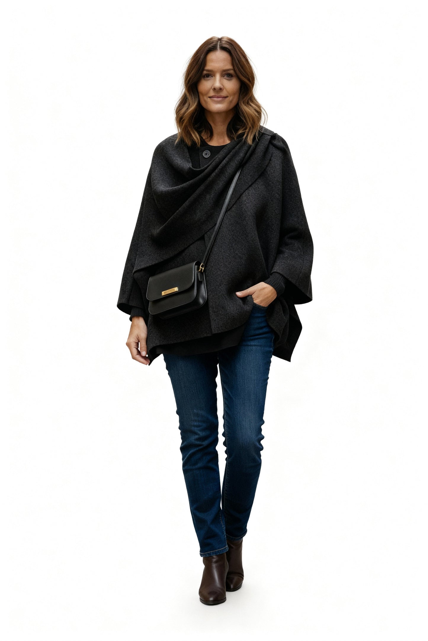 Dames Omslagjas – Elegante Losvallende Jas met Brede Kraag