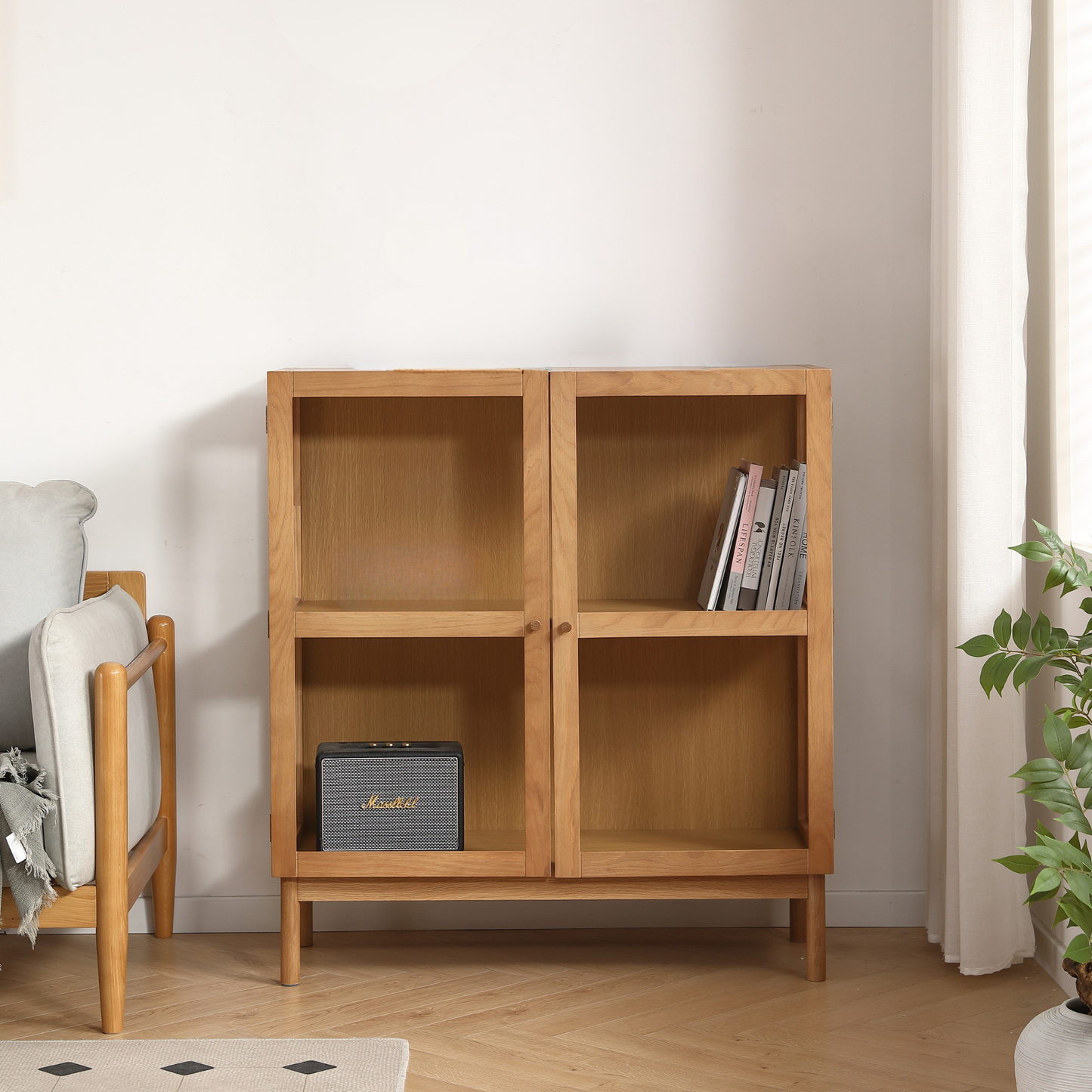 Havana eiken vitrinekast met 2 deuren - 110x40x100 cm