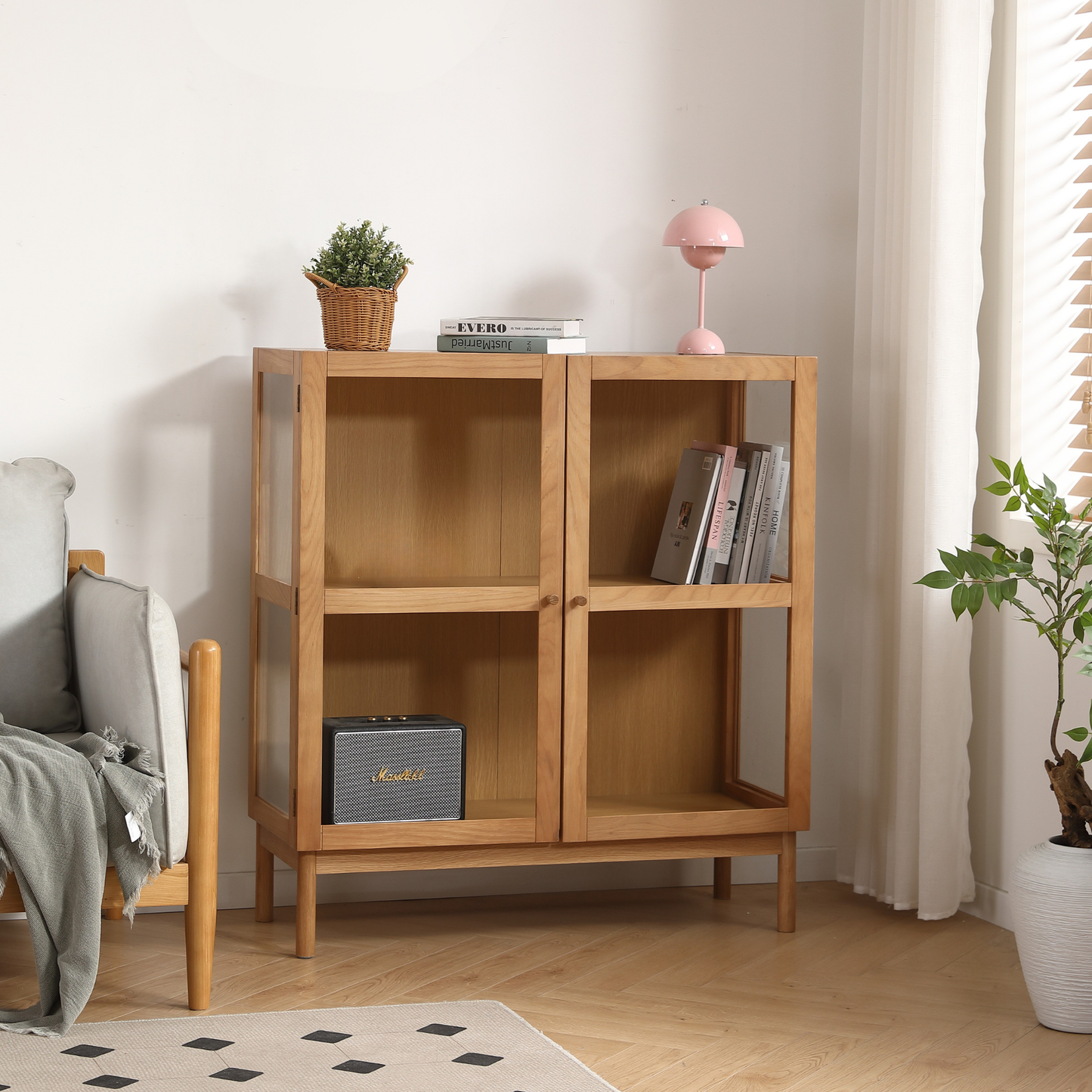 Havana eiken vitrinekast met 2 deuren - 110x40x100 cm