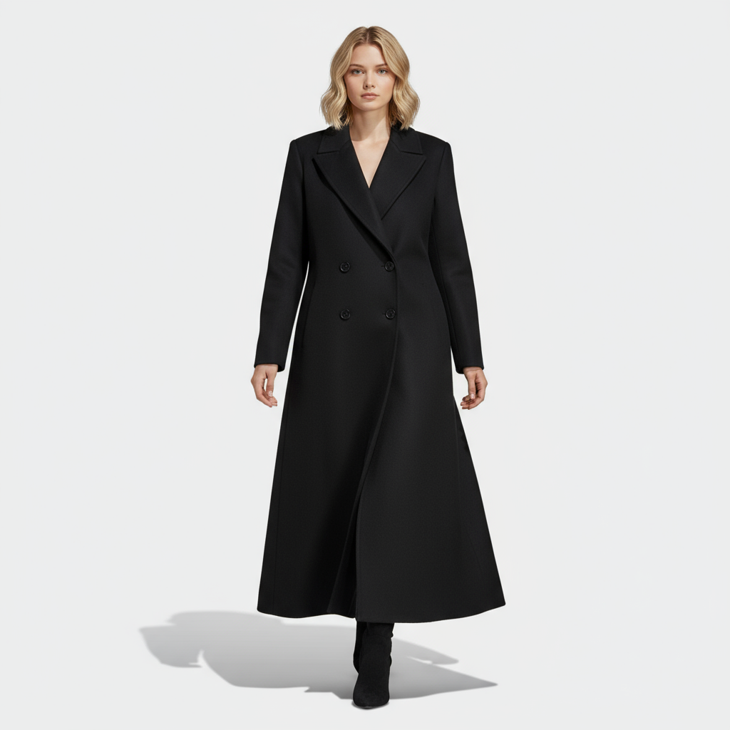 Lange Damesmantel – Tijdloze Elegantie met Dubbele Sluiting