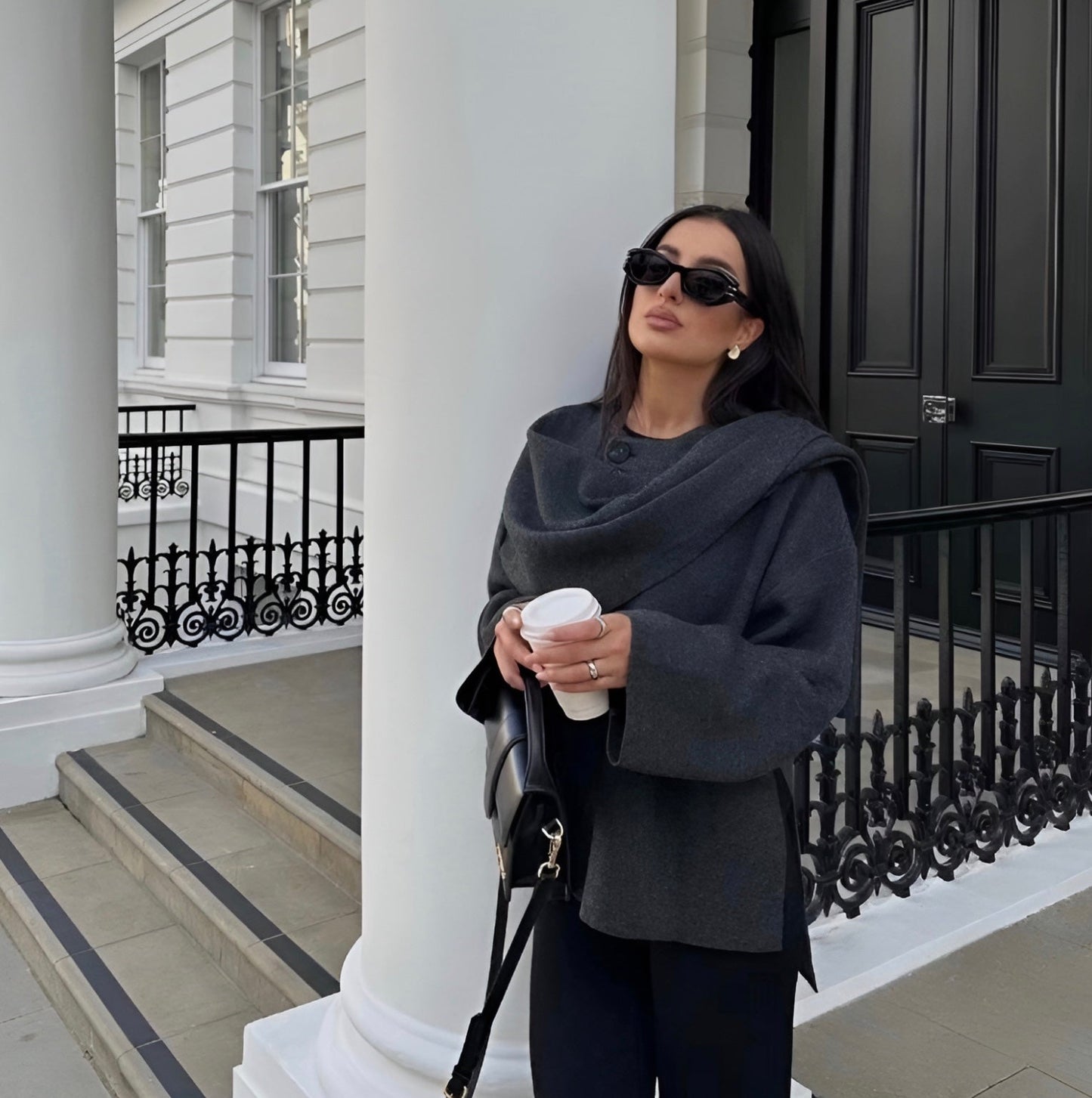 Dames Omslagjas – Elegante Losvallende Jas met Brede Kraag