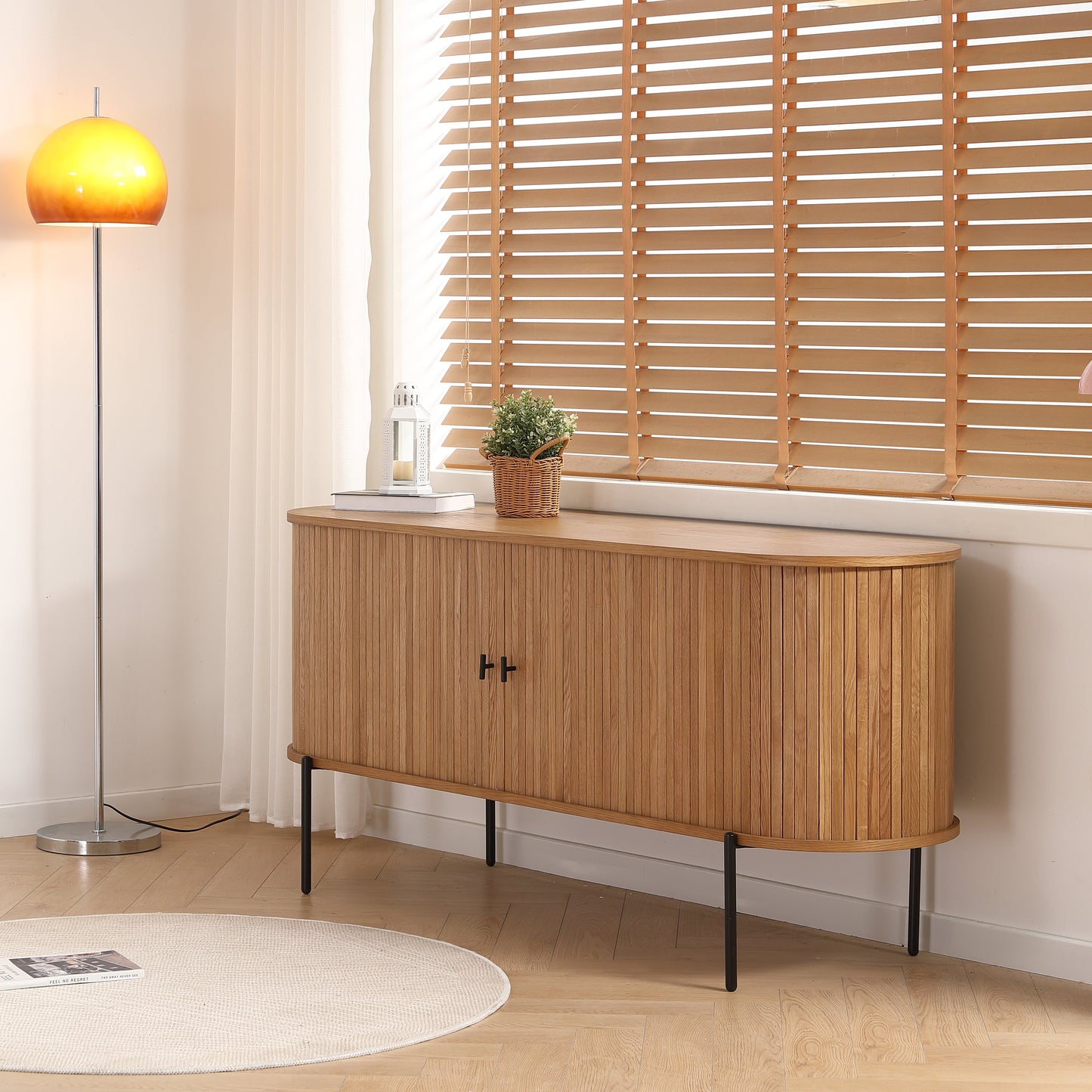 Florence jaloeziekast met lamellen in eikenhout 160x45x75 cm