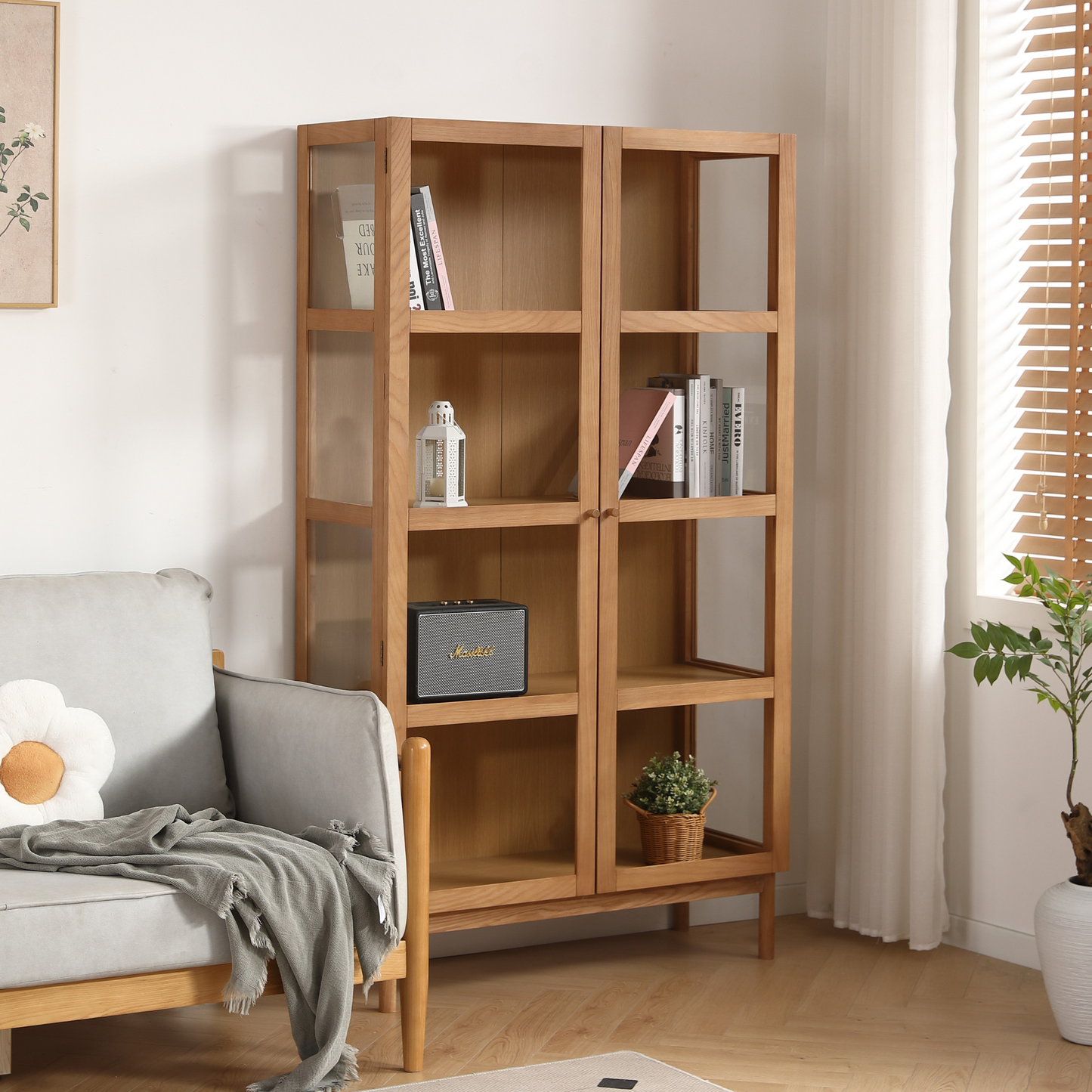 Havana eiken vitrinekast met 2 deuren - 180x40x100 cm