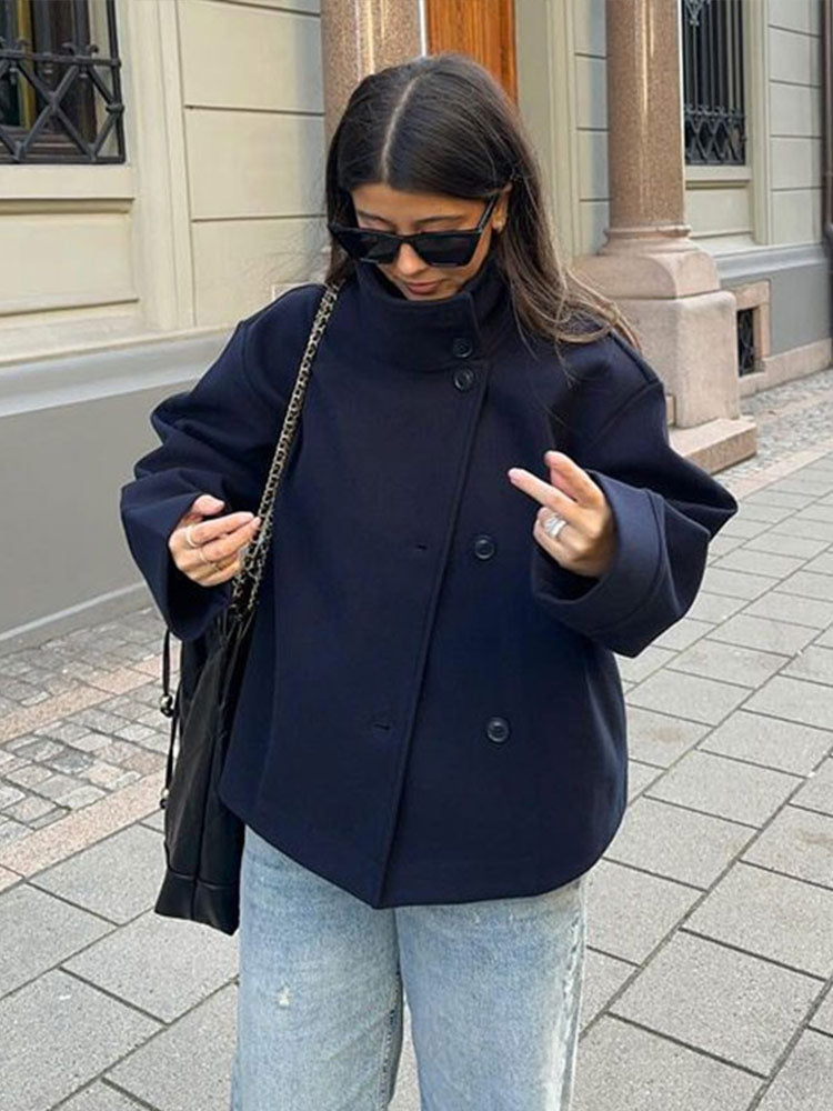 Oversized Damesjas – Elegante Lange Jas met Hoge Kraag