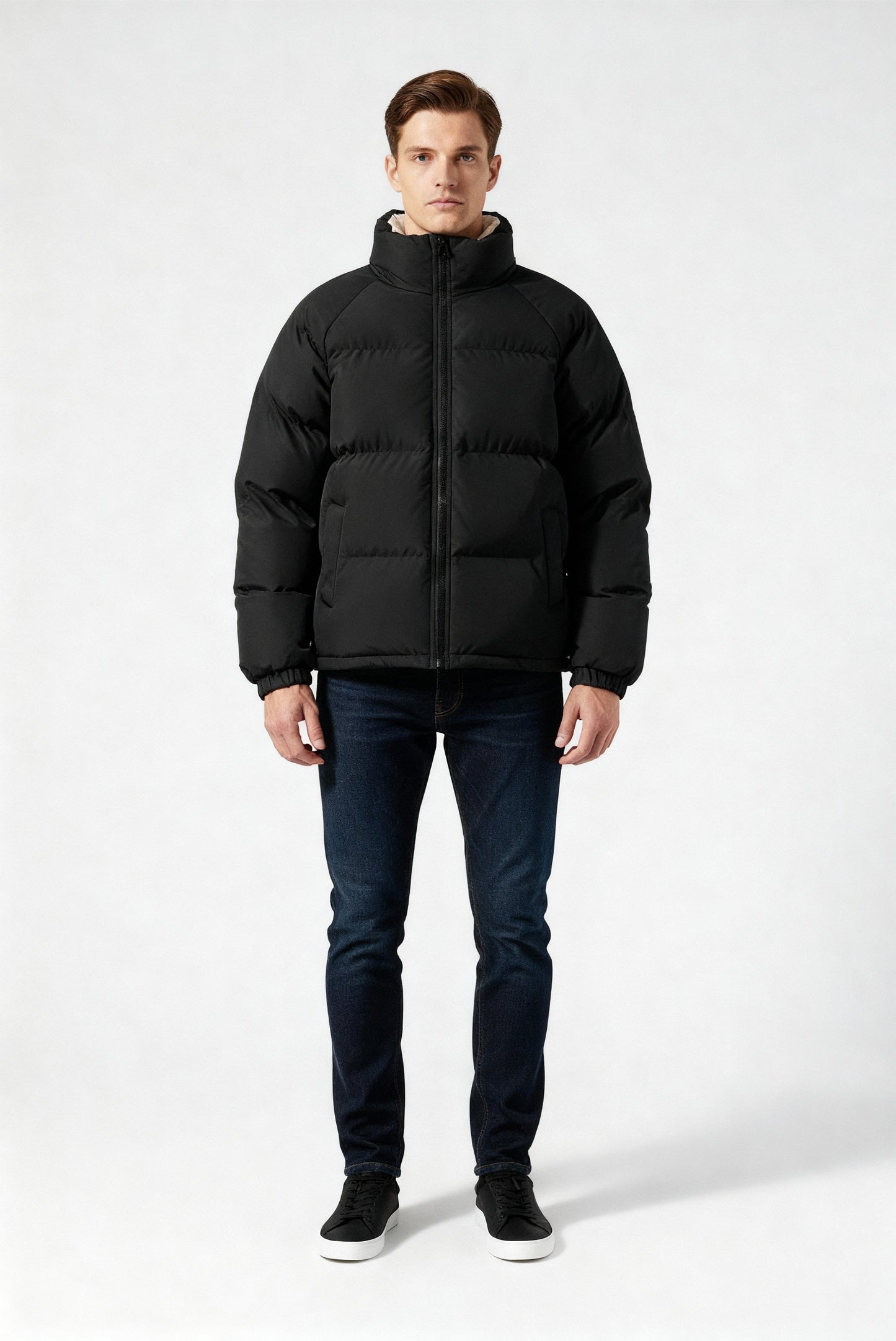 Heren Gewatteerde Winterjas – Warme Jas met Hoge Kraag en Voering