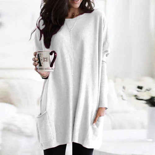 Oversized tuniek trui dames met zakken en ronde hals