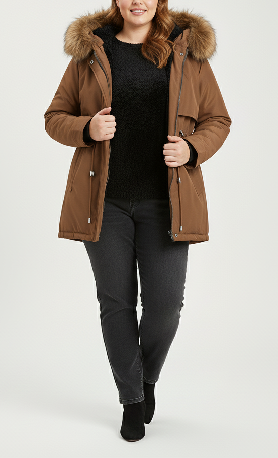 Dames winterjas met imitatiebontkraag – Warm & elegant design