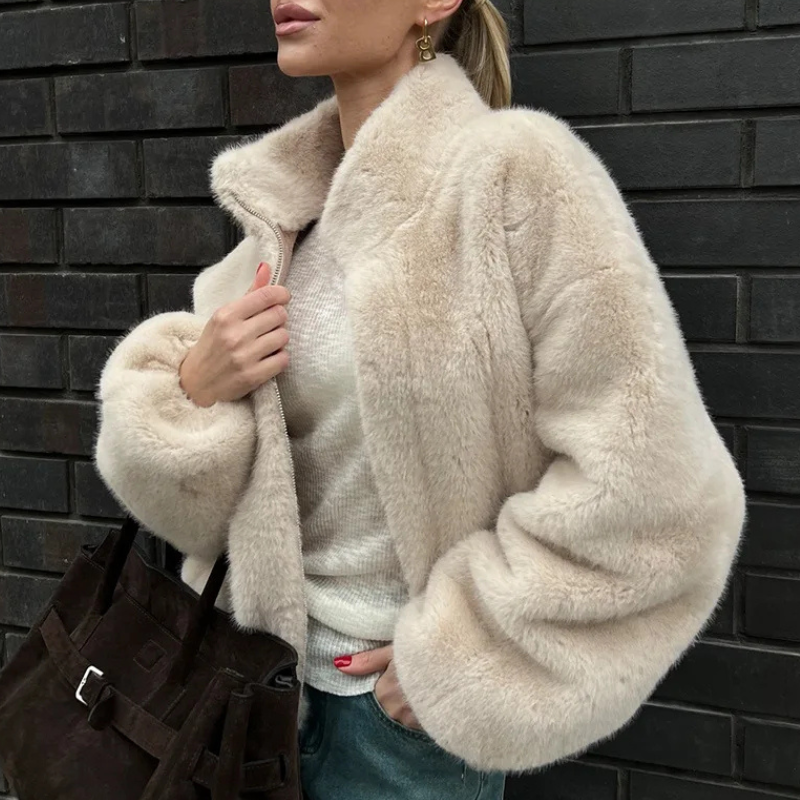 Dames Zachte Winterjas – Elegante Faux Fur Kort Jack
