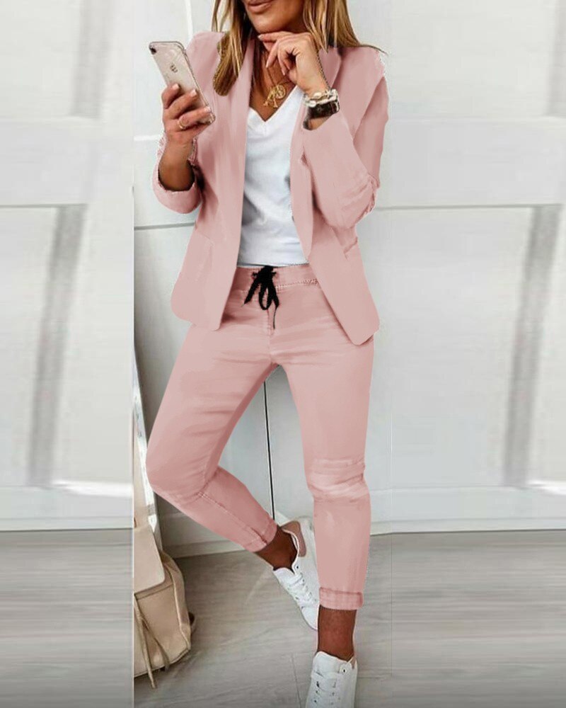 Tweedelig Damespak – Blazer en Broek met Elastische Taille