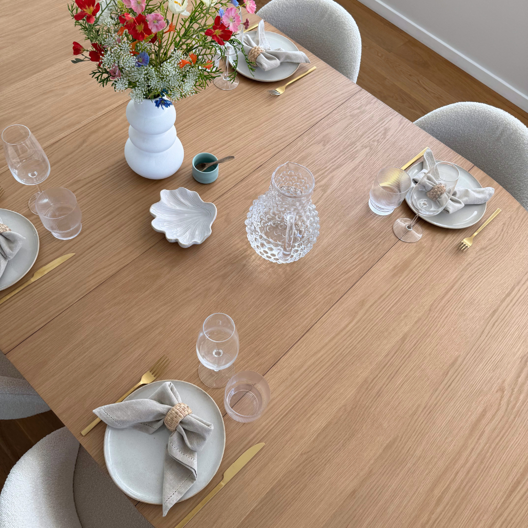 Lewis - Rond eettafel met lamellen in eikenfineer met uittrekfunctie 150/190/230 CM - inclusief 2 verlengbladen