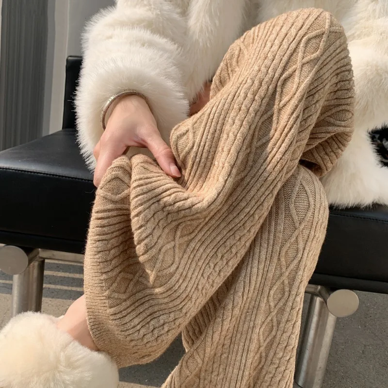 Dames Gebreide Loungebroek – Comfortabele Wijde Broek met Elastische Taille