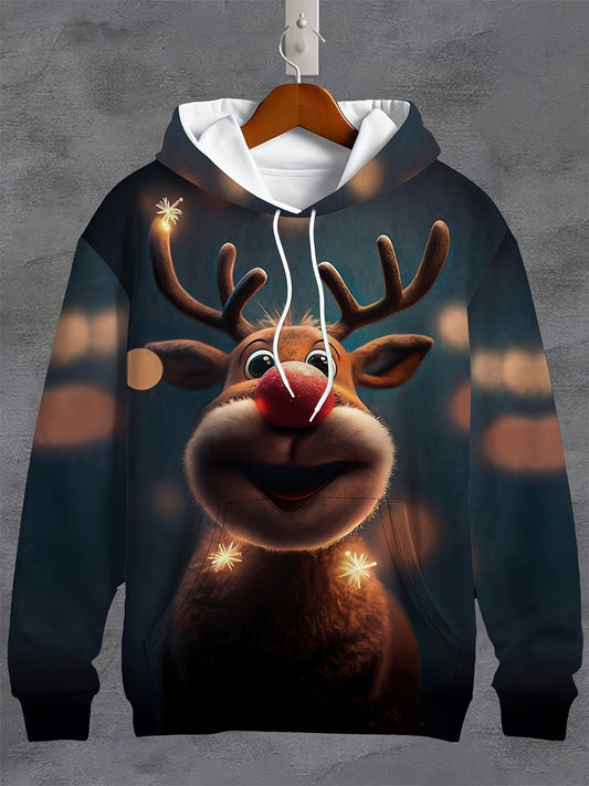 Kerst Hoodie met Rendierprint – Warme Unisex Trui voor de Feestdagen