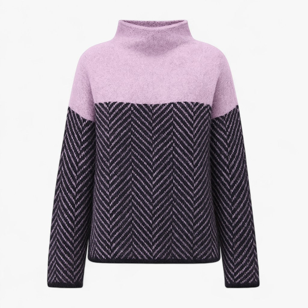 Damestrui met Hoge Hals – Moderne Gebreide Trui met Patroon