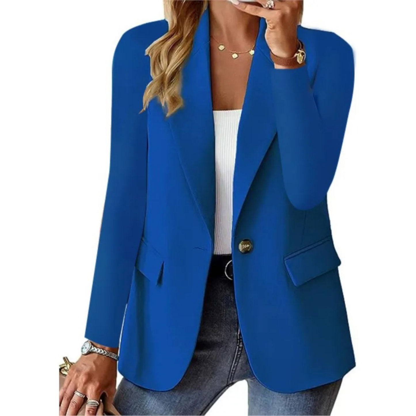 lassieke Getailleerde Dames Blazer met Één Knoop en Zakken