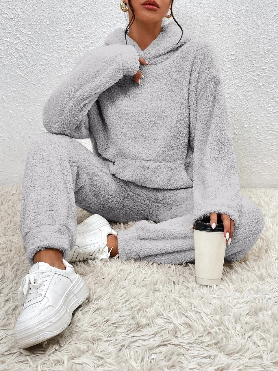 Dames Fleece Loungewear Set – Zachte Hoodie & Broek voor de Winter