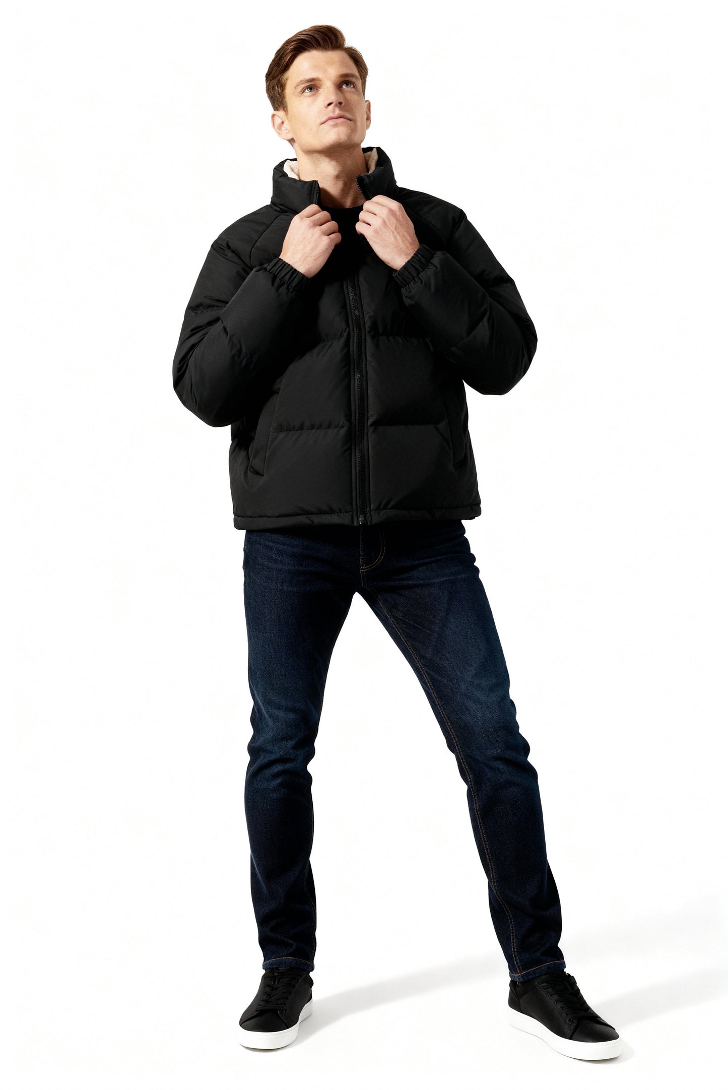 Heren Gewatteerde Winterjas – Warme Jas met Hoge Kraag en Voering