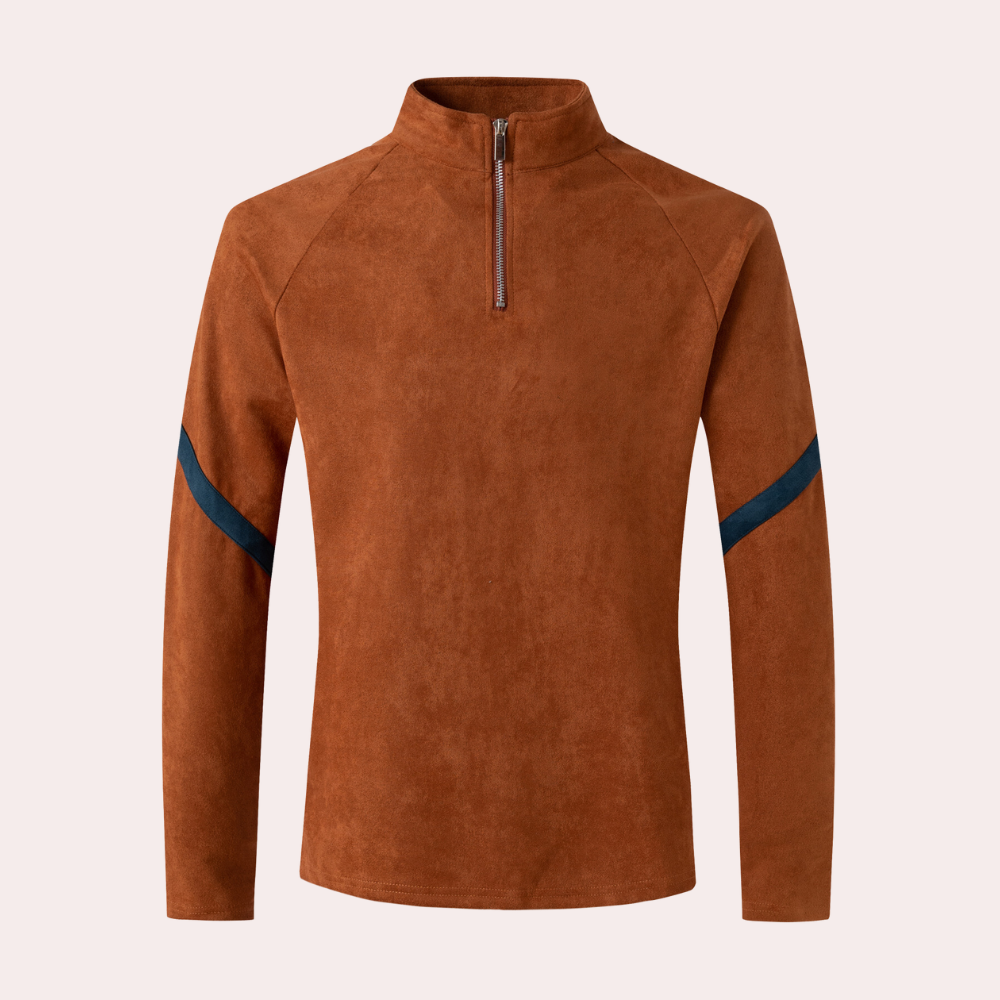 Herentrui met halve rits – Sportieve pullover met strependetail