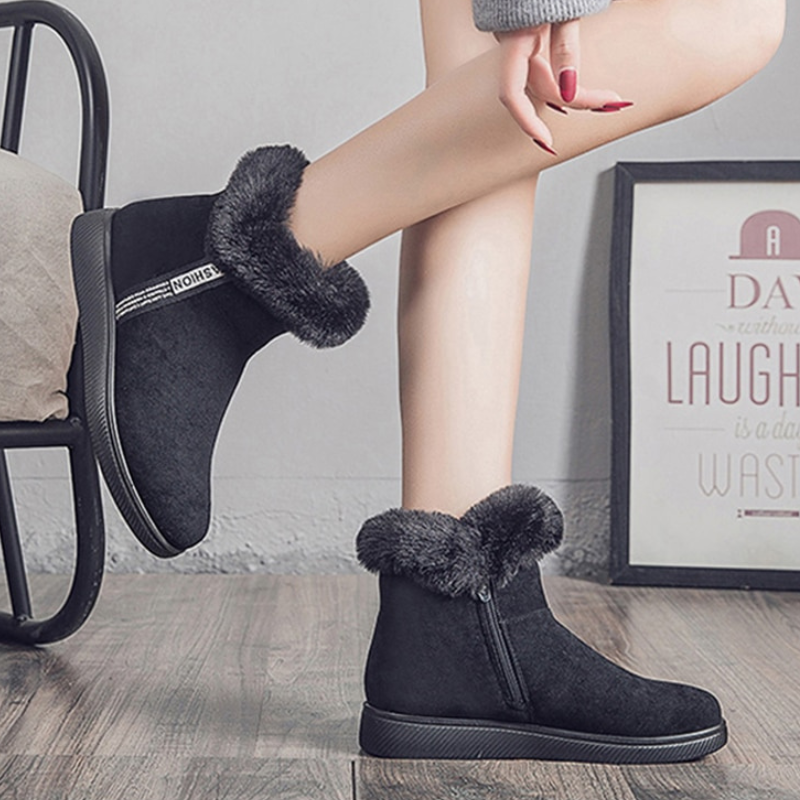 Dames Warme Winterlaarzen – Bontgevoerde Enkellaarzen met Antislipzool