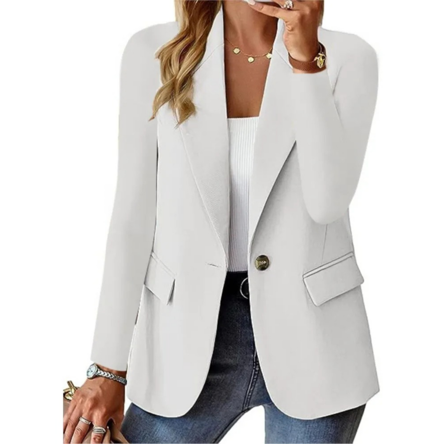 lassieke Getailleerde Dames Blazer met Één Knoop en Zakken