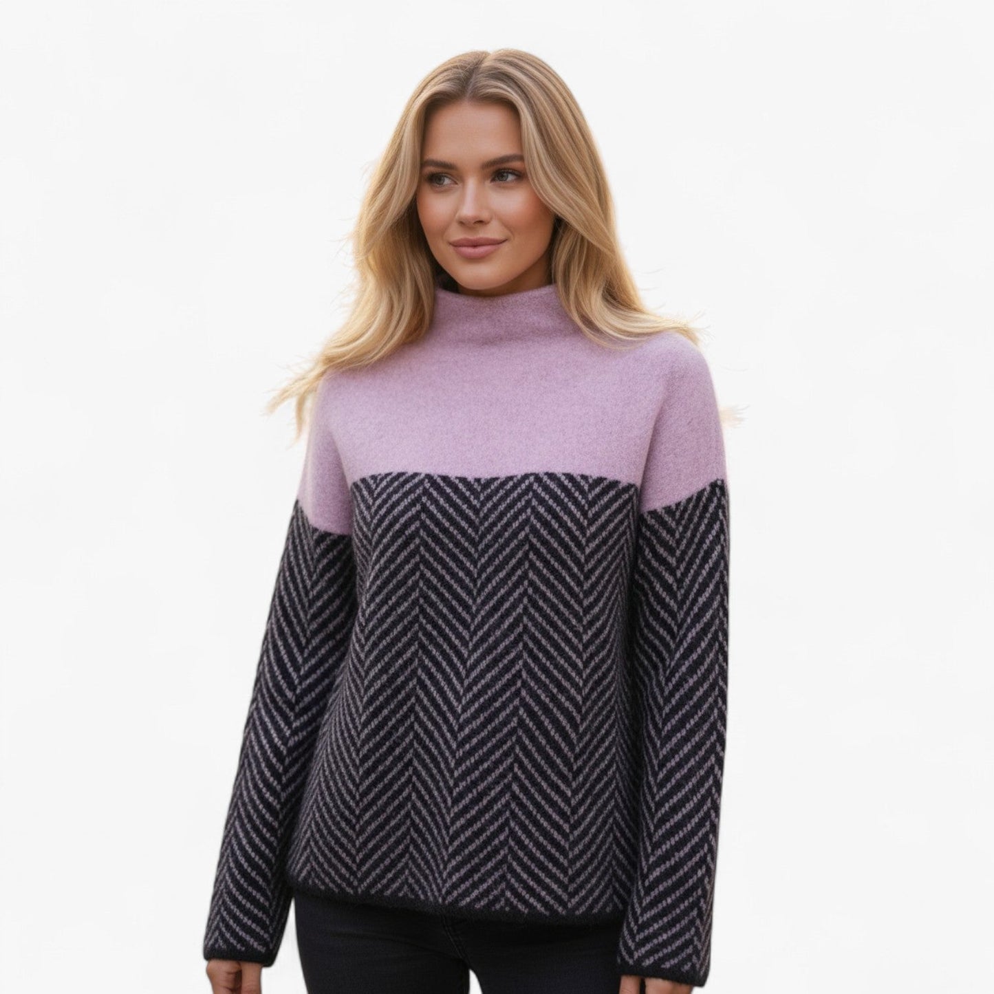 Damestrui met Hoge Hals – Moderne Gebreide Trui met Patroon