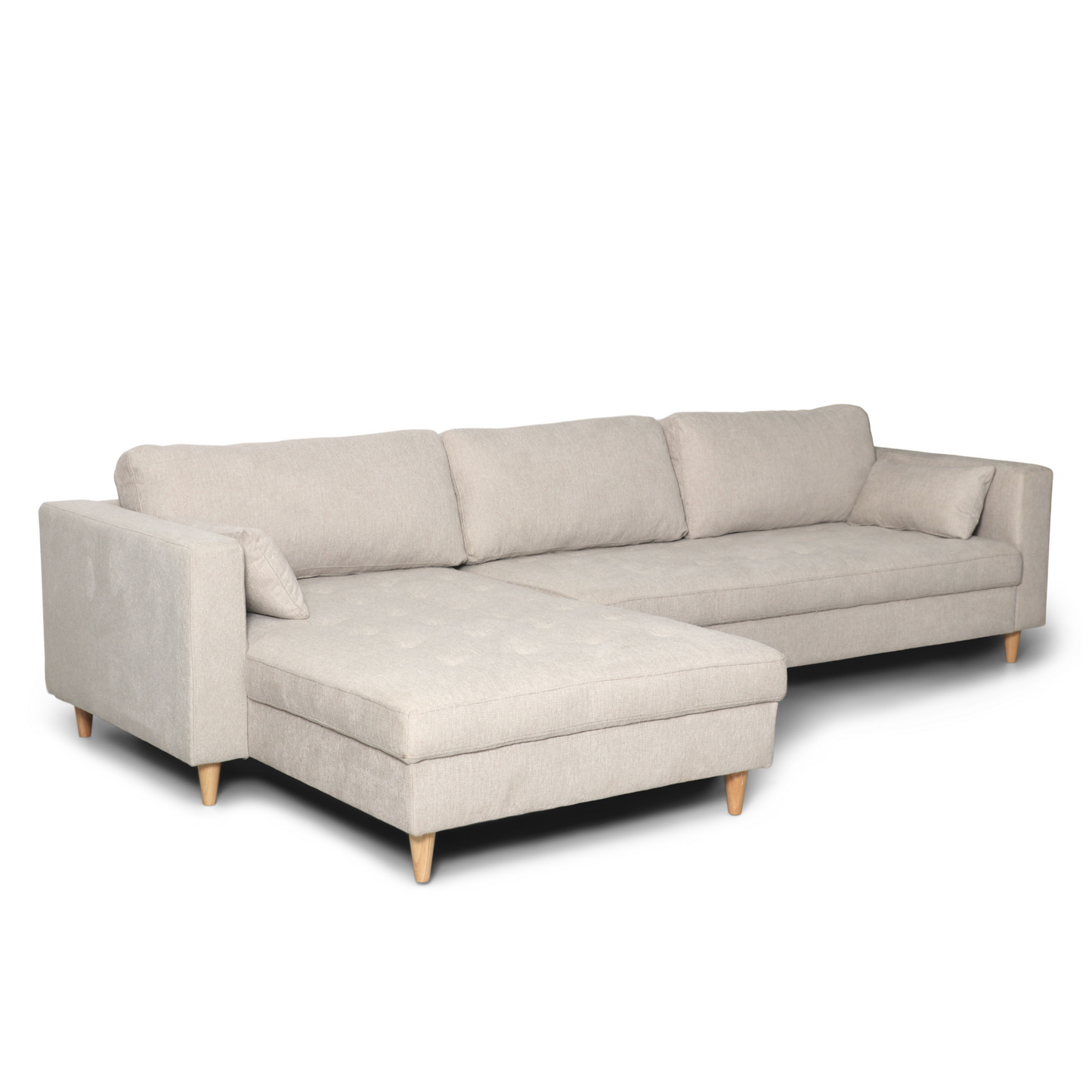 Brandy - Rechts- en linksomkeerbare chaise longue bank in beige - L: 290 x D: 96 x H: 80 cm