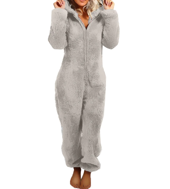 Dames Fleece Onesie – Warme Fluffy Huispak met Capuchon