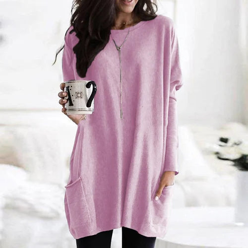 Oversized tuniek trui dames met zakken en ronde hals
