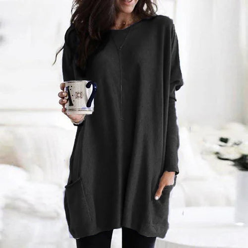 Oversized tuniek trui dames met zakken en ronde hals