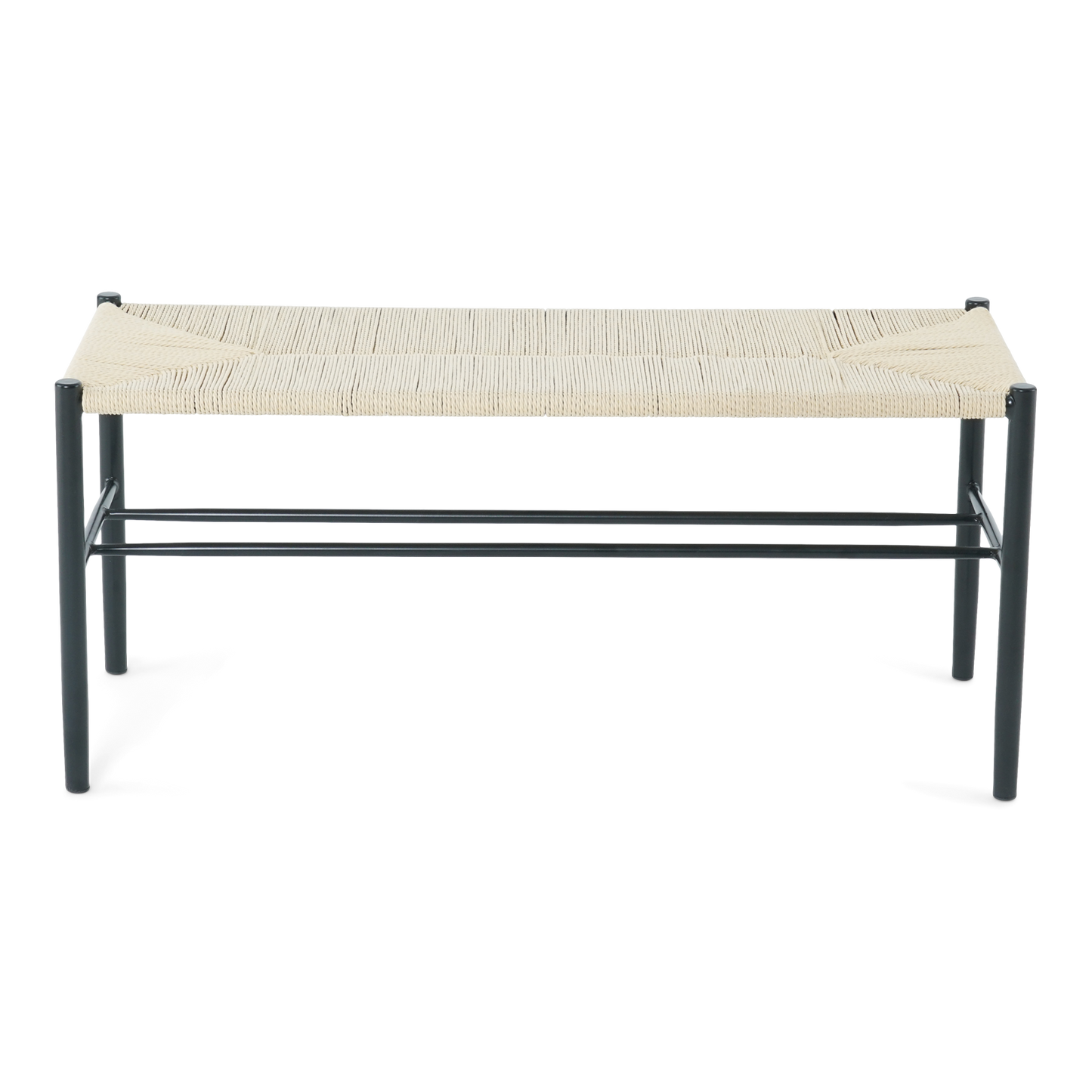 Bella - Zitbank in zwart met gevlochten zitting, 100 cm