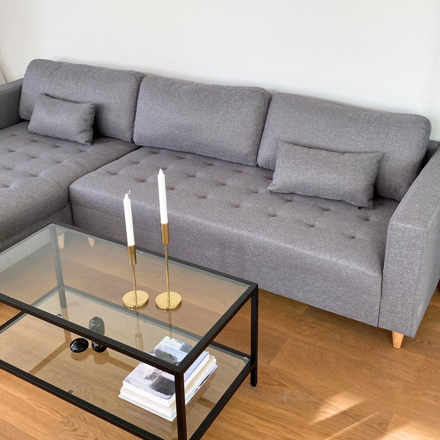 Brandy - Rechts- en linksomkeerbare chaise longue bank in grijs - L: 290 x D: 96 x H: 80 cm