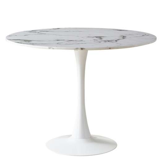 Zander - Ronde witte marmer-look eettafel met trompetvoet - Ø100 cm