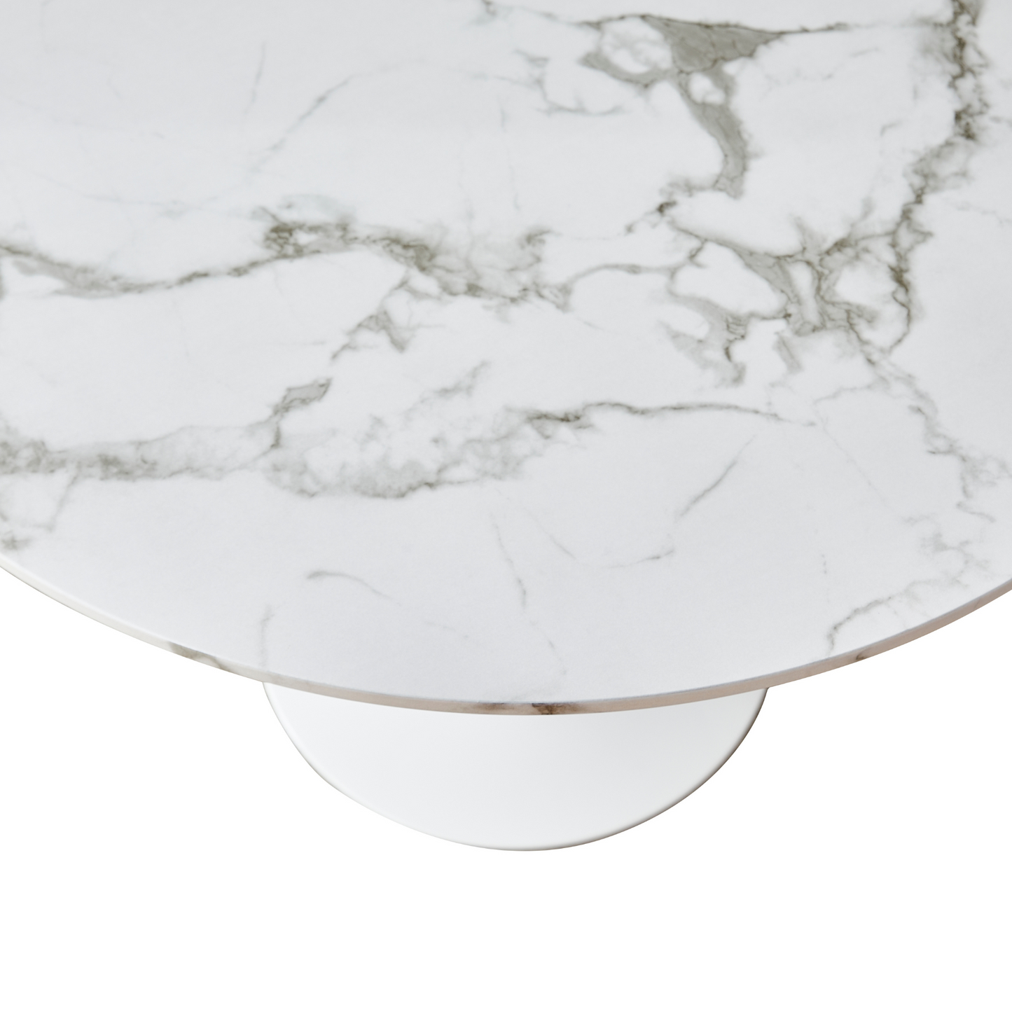 Zander - Ronde witte marmer-look eettafel met trompetvoet - Ø100 cm