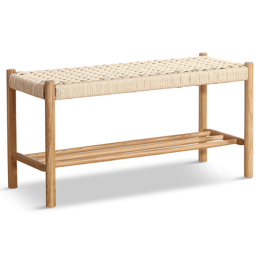 Elias bank in eikenhout met gevlochten zitting 90x35x45
