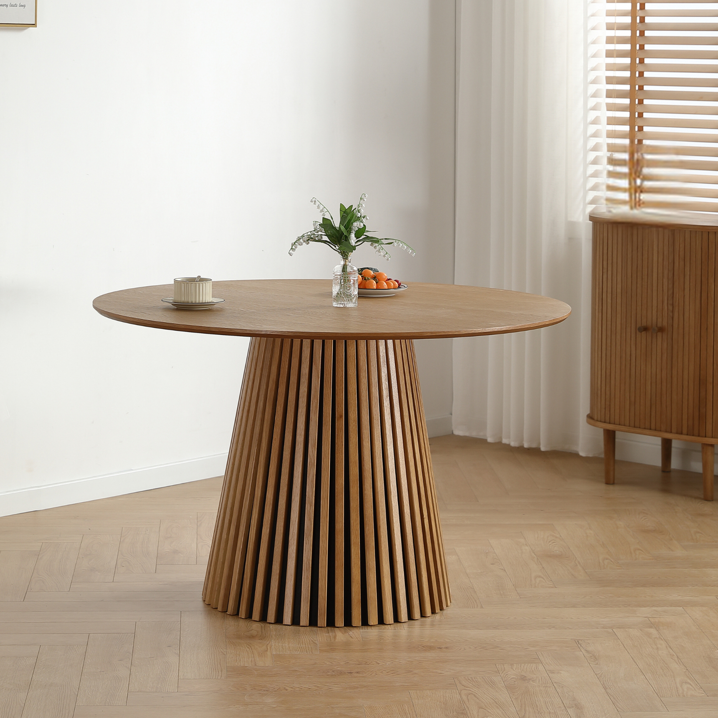 Lewis - Rond Lamellen Eettafel in Eikenfineer Ø120