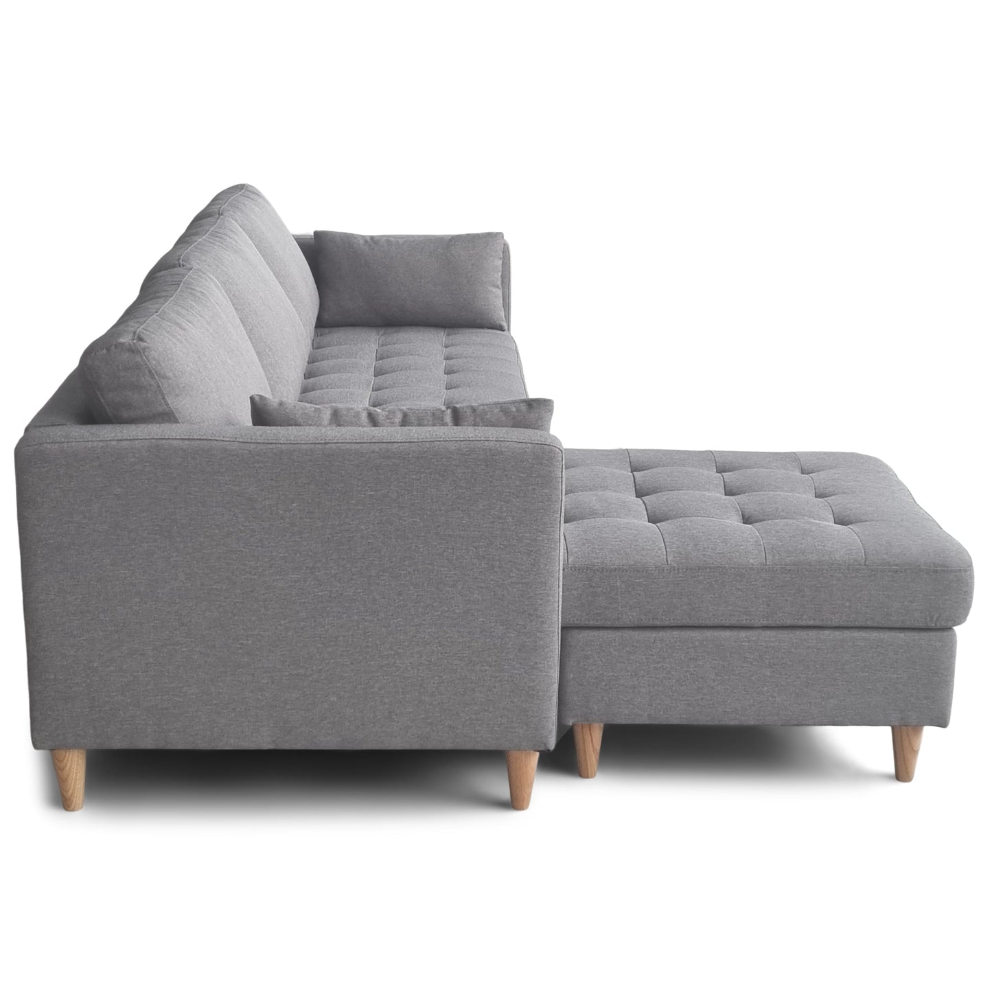 Lulu - Rechtsomkeerbare en linksomkeerbare grijze chaise longue bank - L: 215 x D: 82 x H: 78 cm