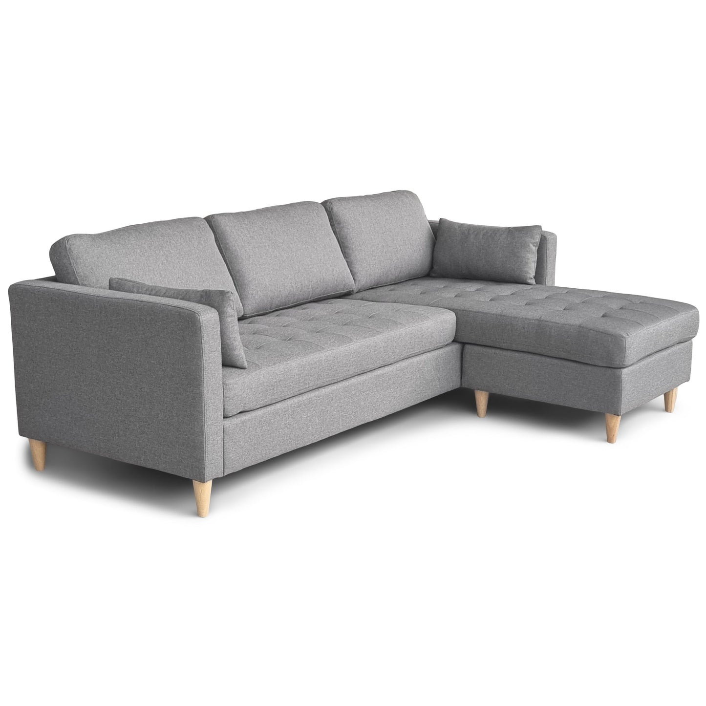 Lulu - Rechtsomkeerbare en linksomkeerbare grijze chaise longue bank - L: 215 x D: 82 x H: 78 cm