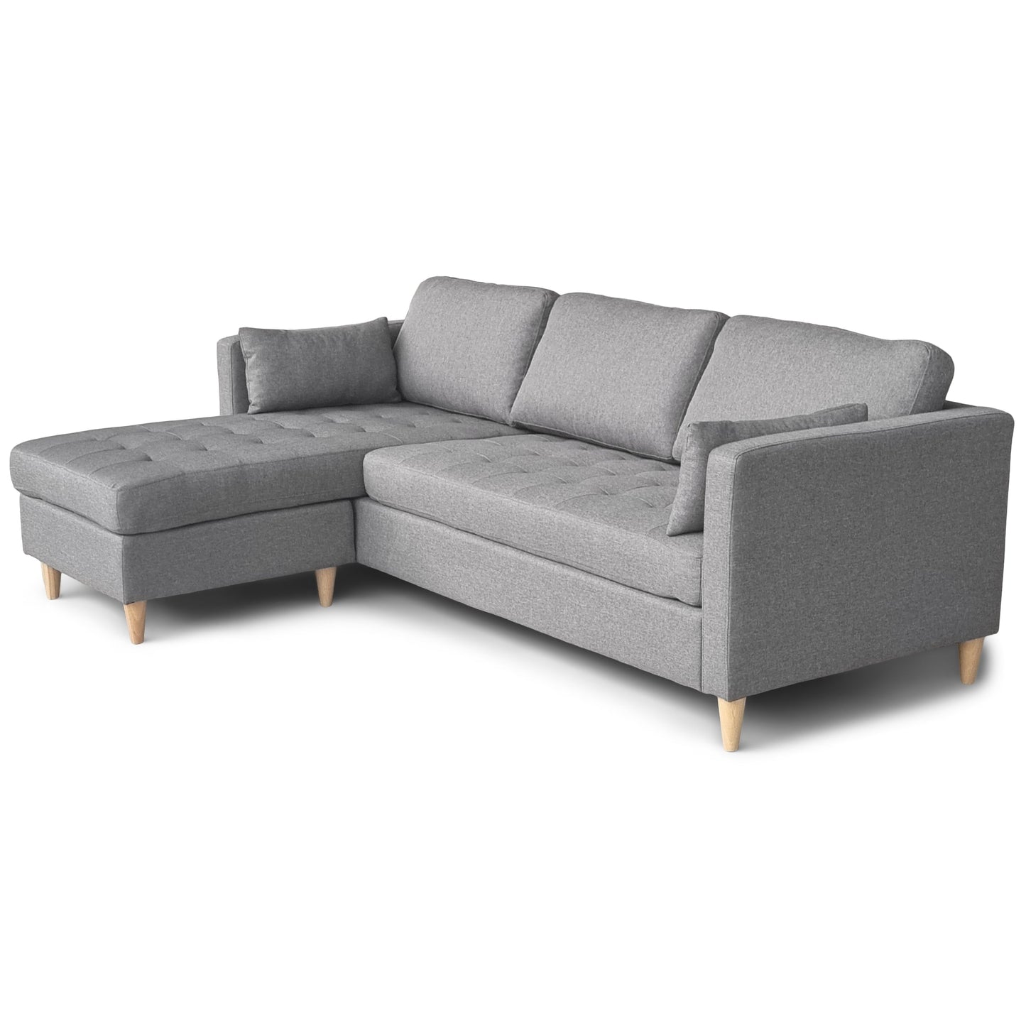 Lulu - Rechtsomkeerbare en linksomkeerbare grijze chaise longue bank - L: 215 x D: 82 x H: 78 cm